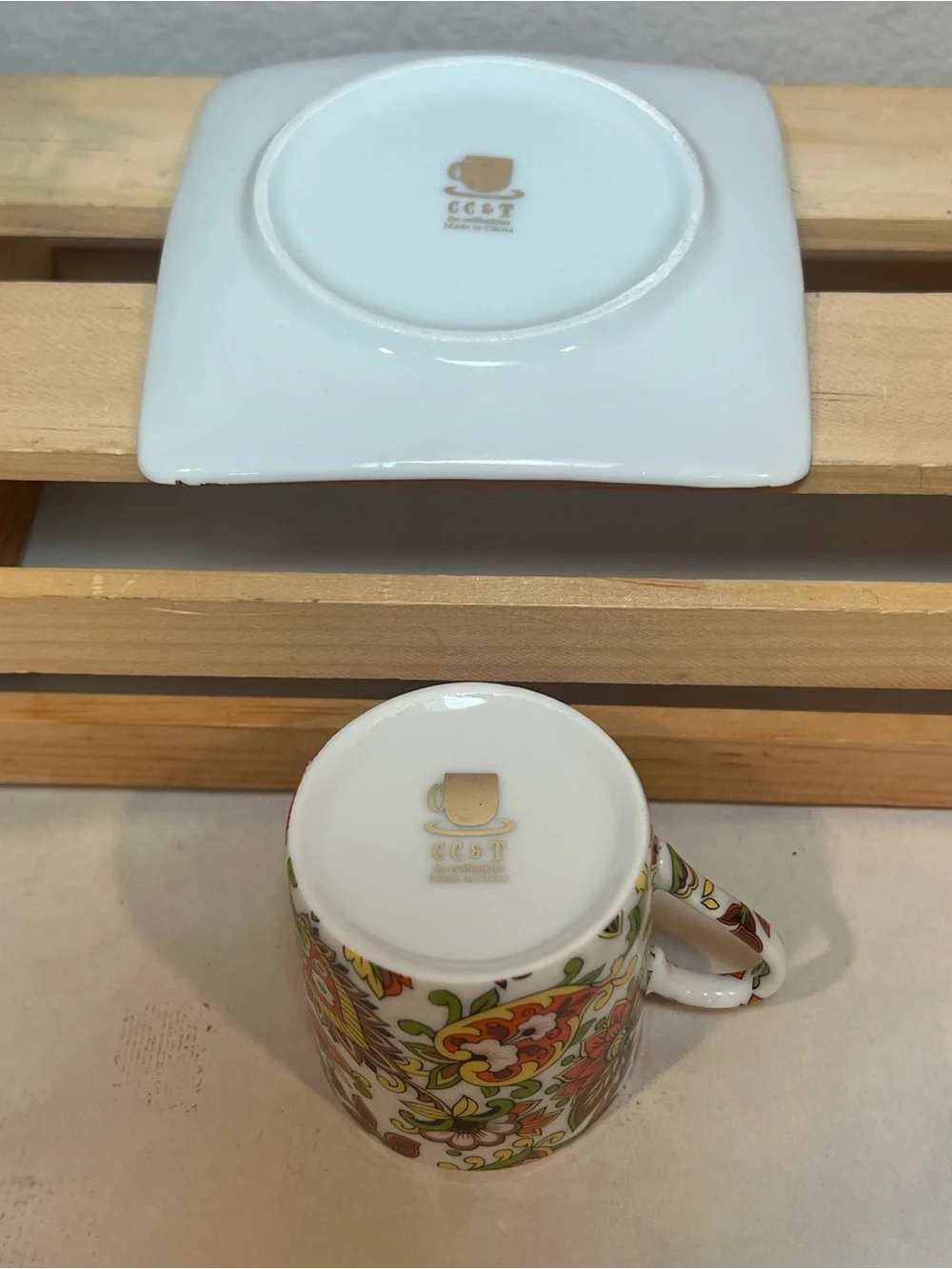 ☀️2/$20 Brightly Colored Floral Demitasse Espresso Cup & Square Saucer Set | EUC